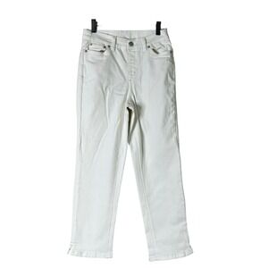 A500953 DENIM & CO Easy Stretch Denim Side Slip Crop Jeans White 2